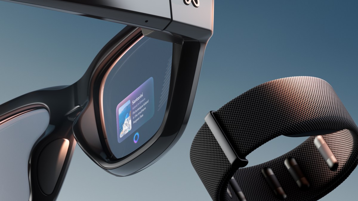 Meta Ray-Ban Display glasses beside the Meta Neural Band