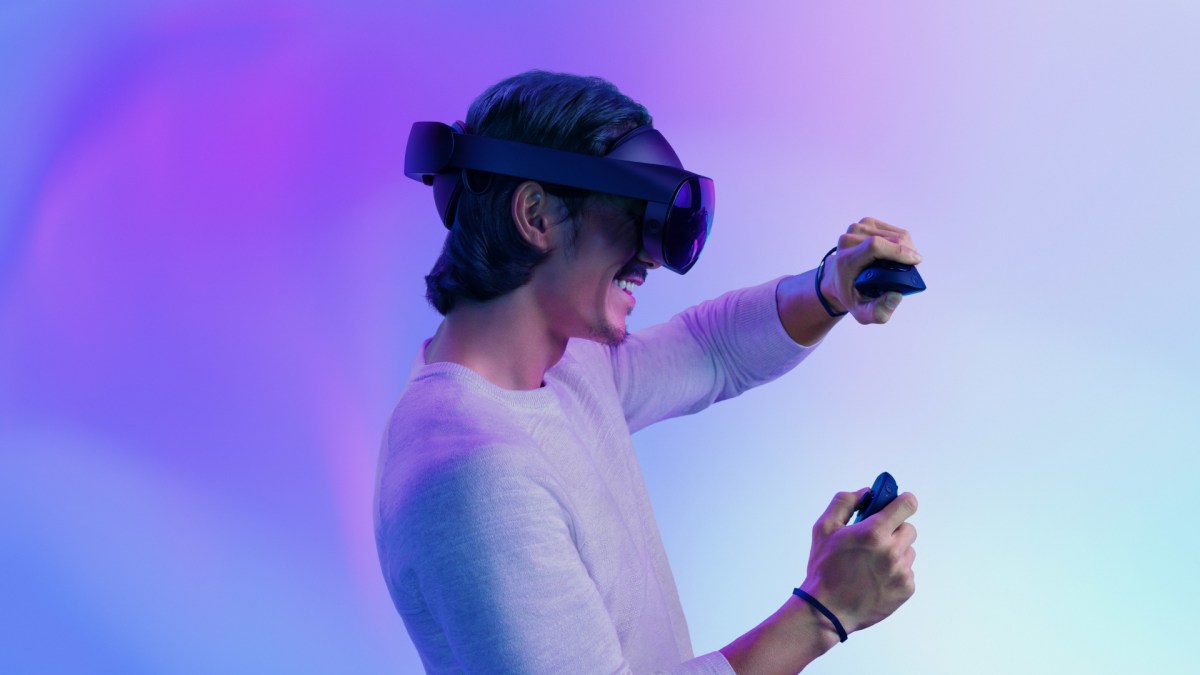 A person wearing the Meta Quest Pro headset